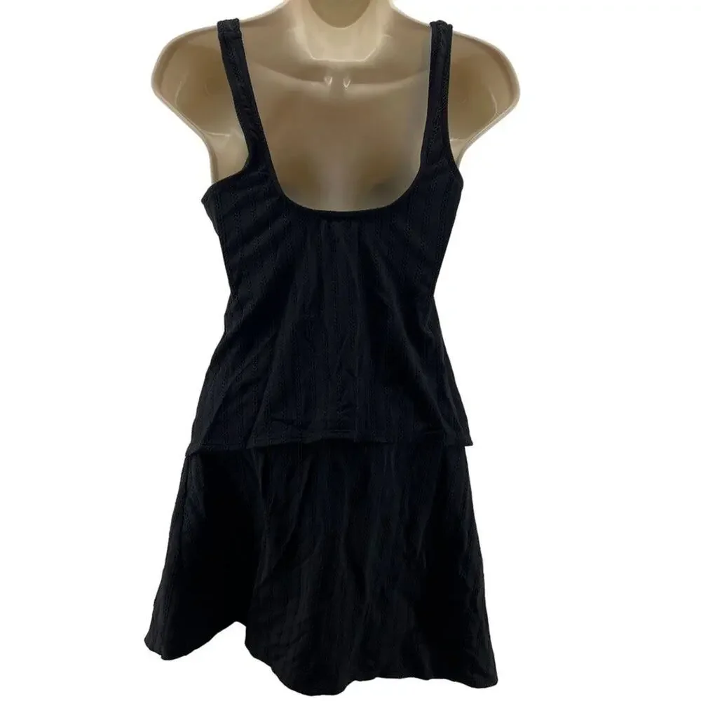 Jantzen Black Textured Tankini 3 PC Set Womens Swim Separates Size 8